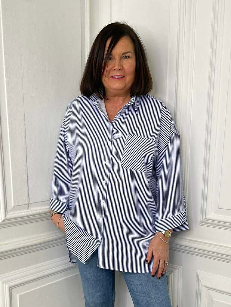 Striped Boyfriend Shirt - French Navy