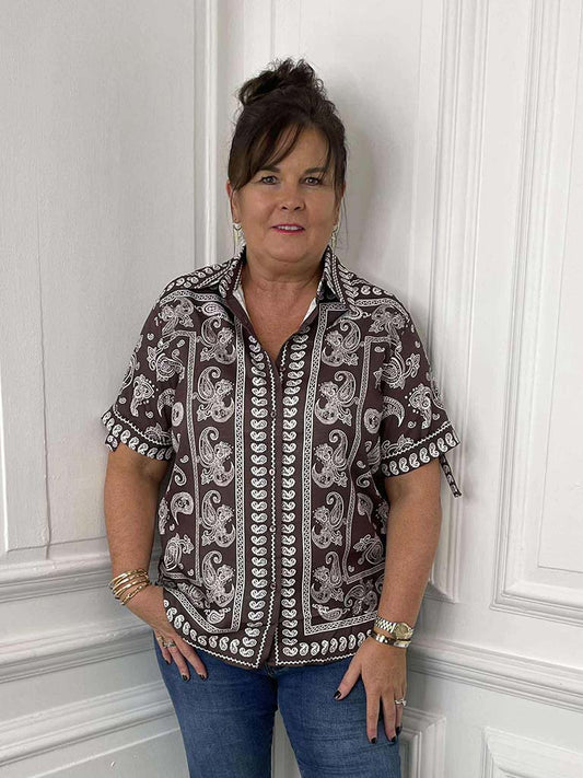 Paisley Boxy Shirt - Espresso