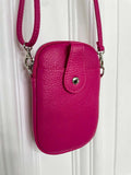 Leather Cross Body Phone Bag - Hot Pink