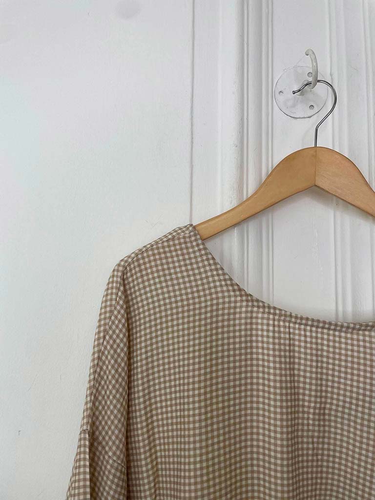 Gingham Tie Side Top - Stone
