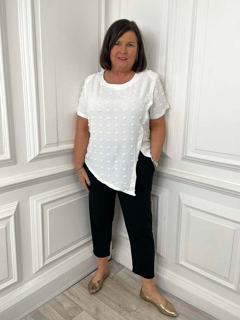 Malissa J Dobby Dot Top - White