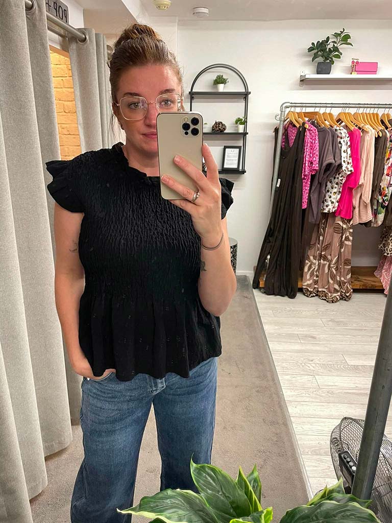 Shirred Frill Top - Black