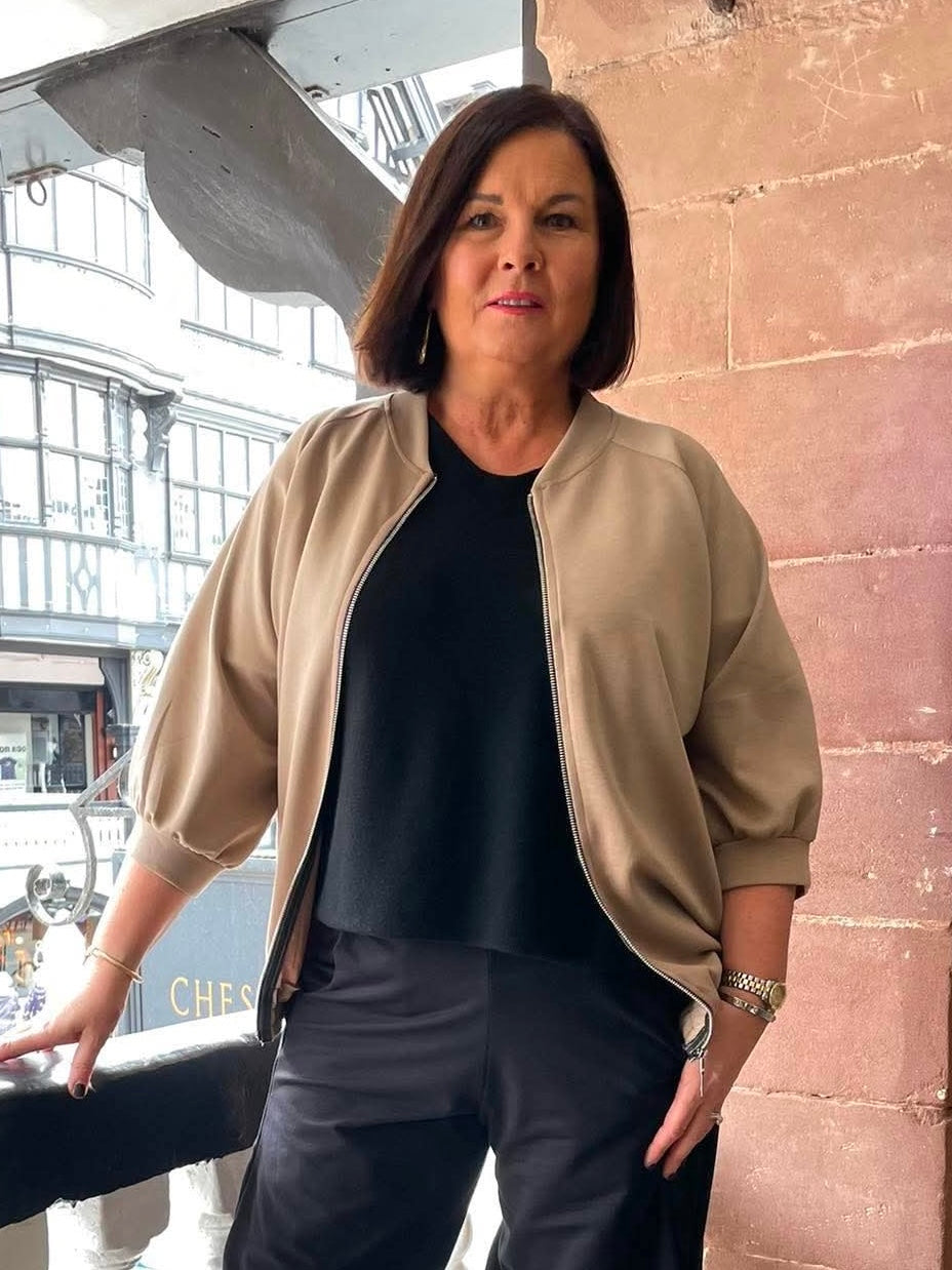 Sports Luxe Bomber Jacket - Sand