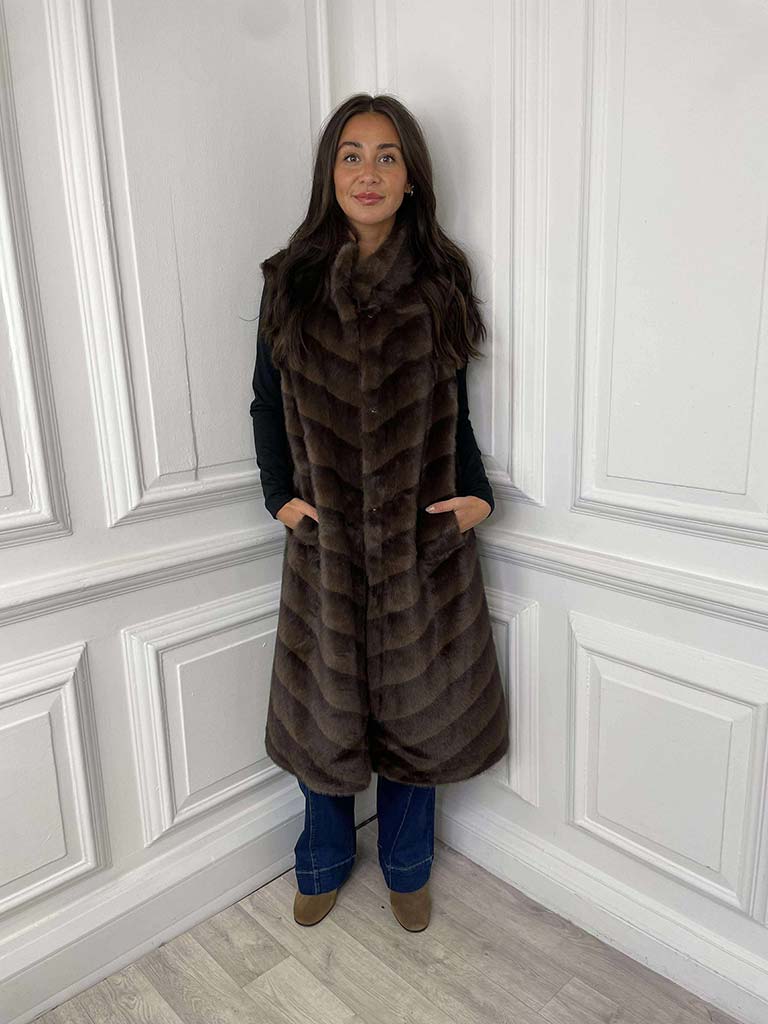 Malissa J Faux Fur Long Luxe Gilet - Brown
