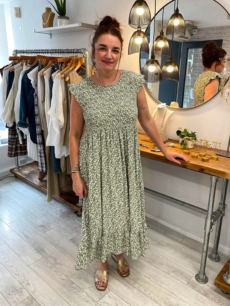 Ditsy Daisy Midi Dress - Sage