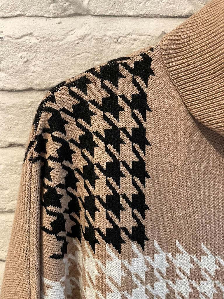 Malissa J Dogtooth Polo Knit - Camel