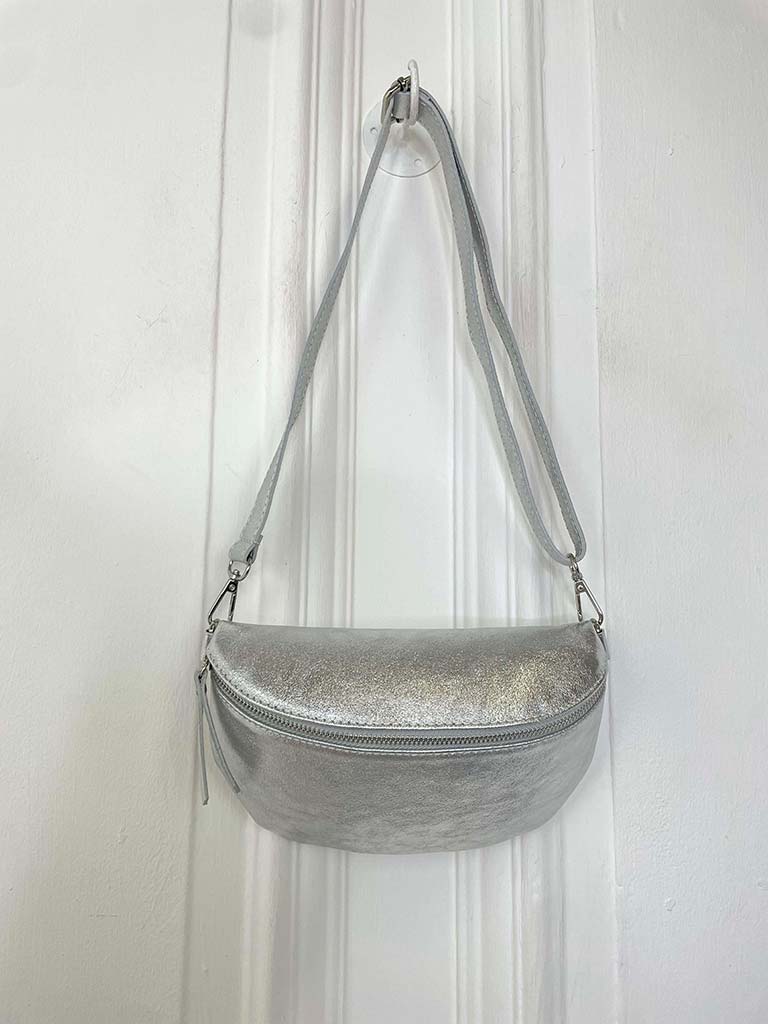 Leather Cross Body Bag - Silver