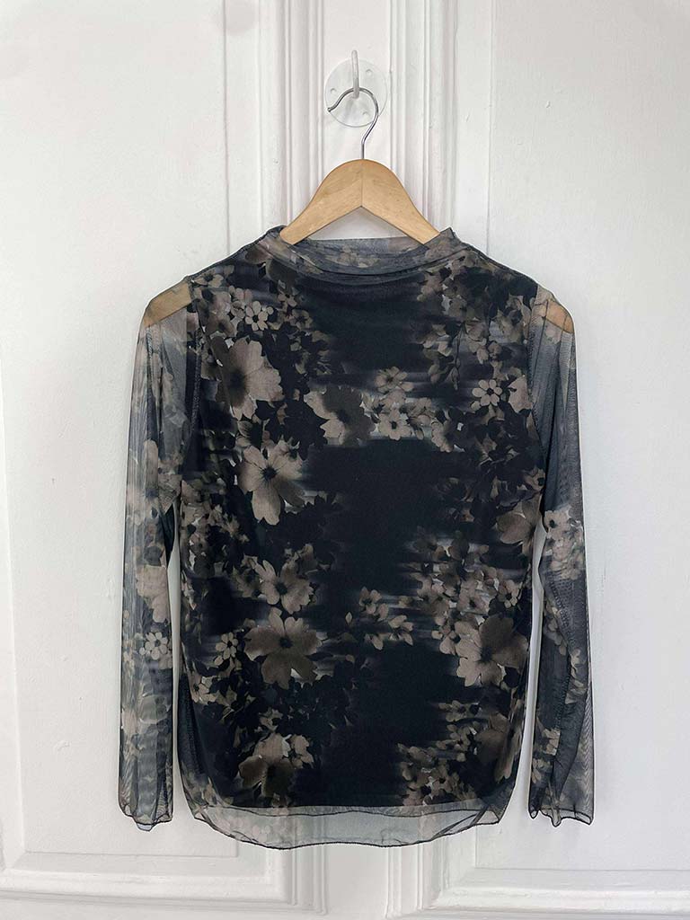 Watercolour Floral Mesh Top - Vintage Black