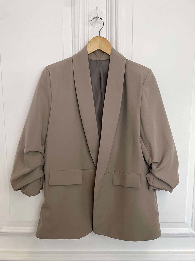 Ruched Sleeve Blazer - Pebble