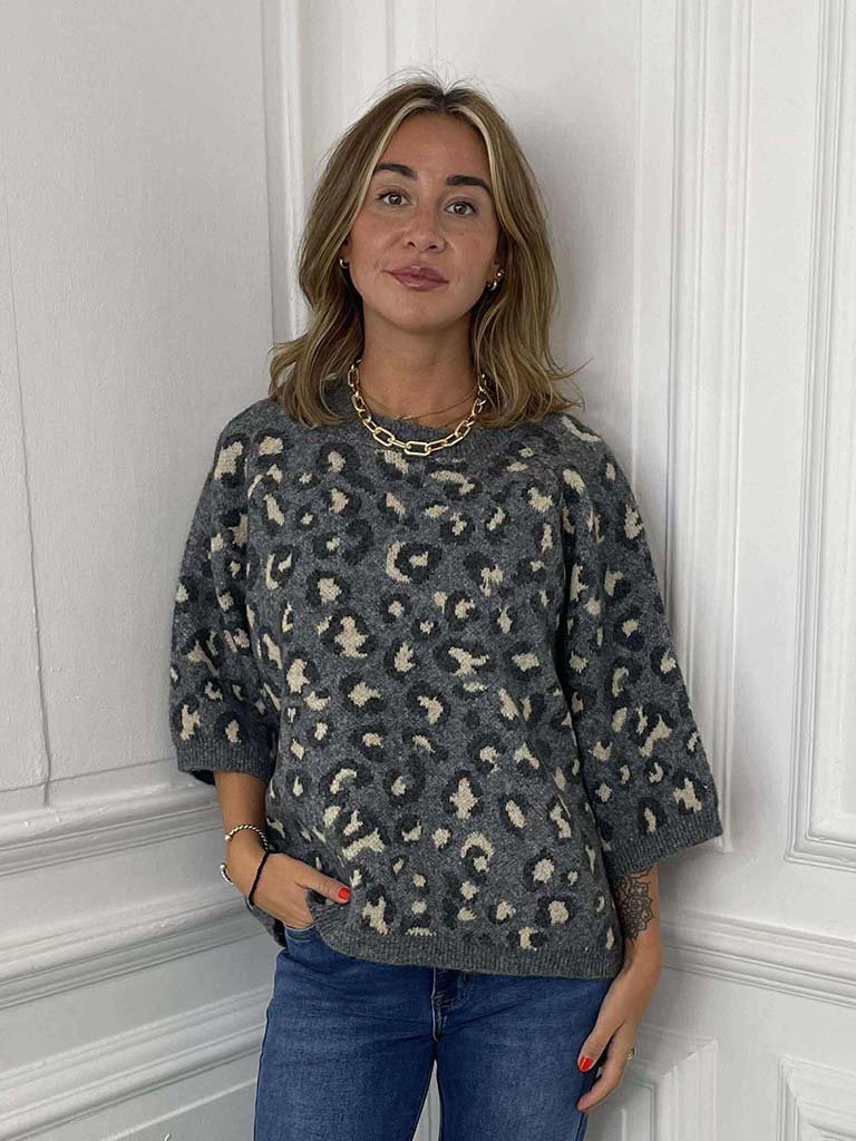 Leopard Jacquard Knit - Steel