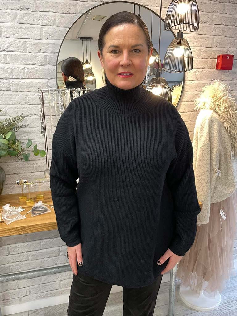 Malissa J High Neck Ribbed Knit - Black
