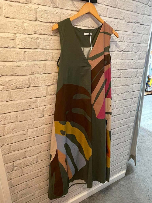 Palm Print Shift Dress - Khaki