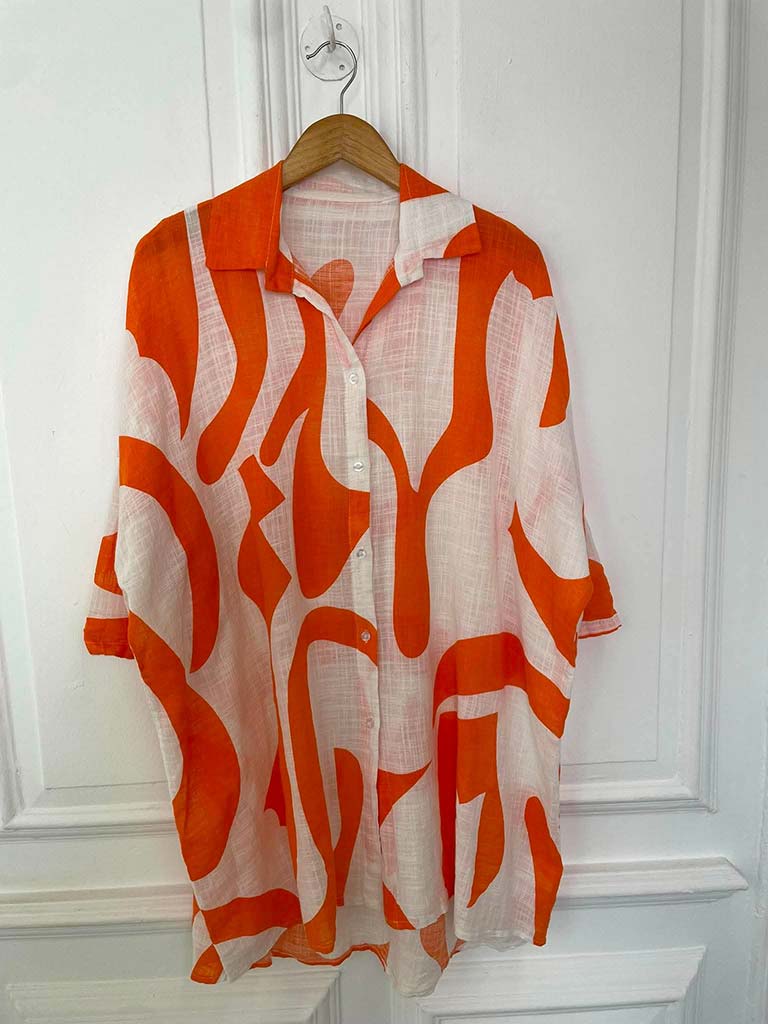Abstract Throwover Shirt - Orange