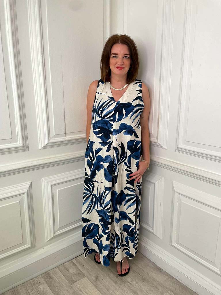 Tropical Print Dress - Navy