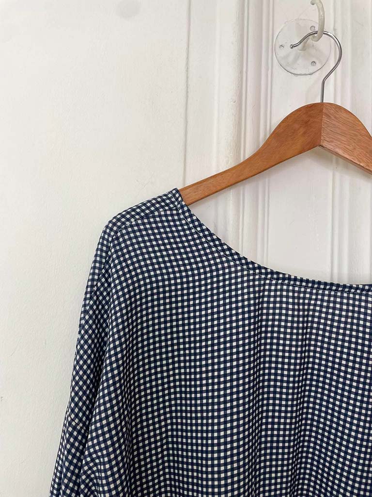 Gingham Tie Side Top - Navy
