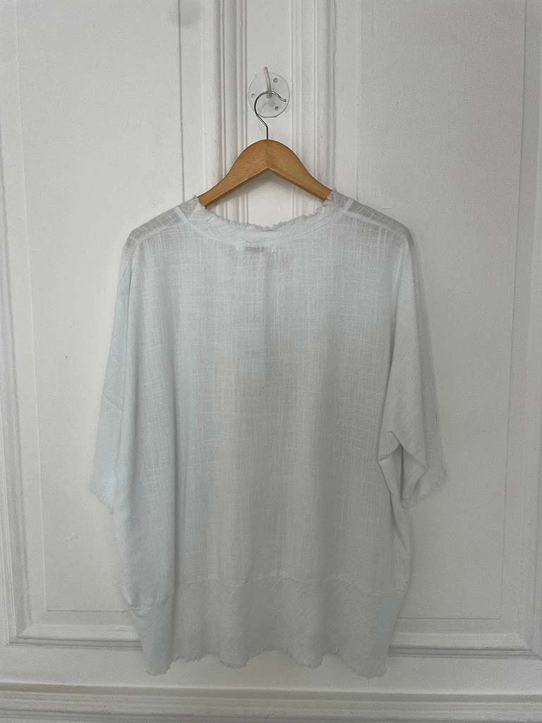 Flower Stitch Raw Edge Top - White