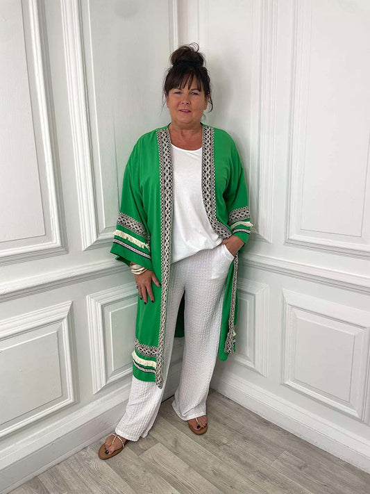 Embroidered Fringed Kimono