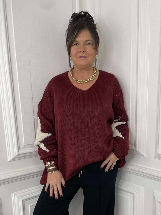 Star Patch Knit - Burgundy