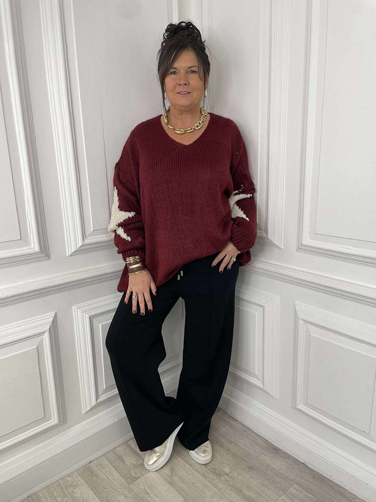Star Patch Knit - Burgundy