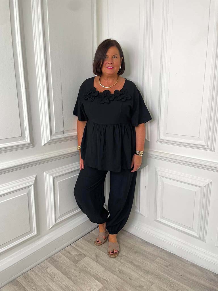 Flower Applique Co-ord - Black