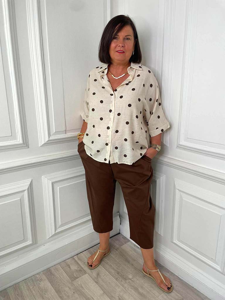 Dotty Gem Boxy Shirt - Ecru & Chocolate