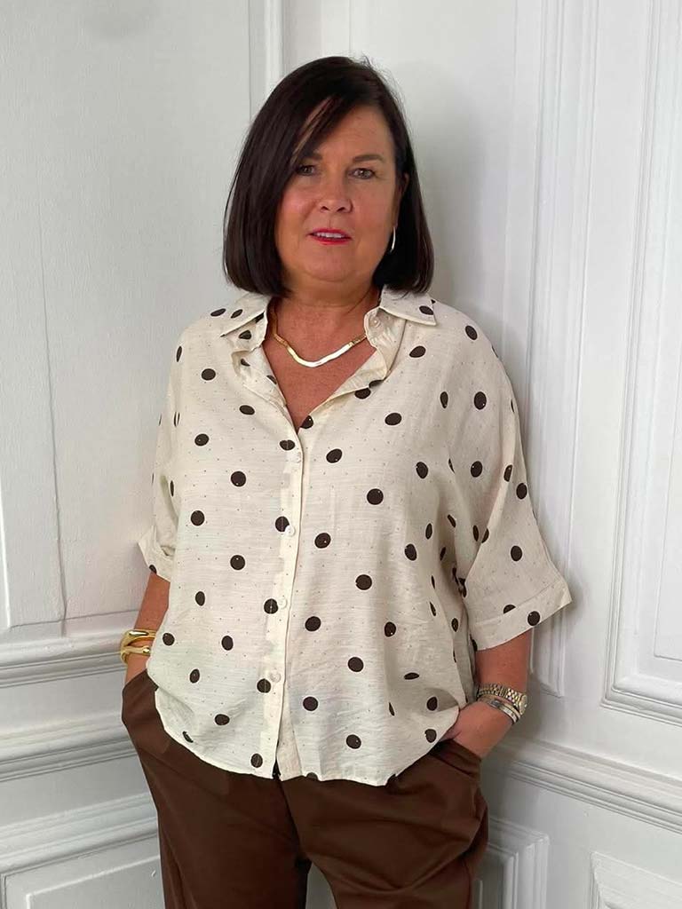 Dotty Gem Boxy Shirt - Ecru & Chocolate