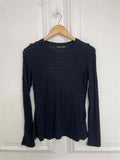 Black honeycomb mesh long-sleeve top with relaxed styling for modern womens fashion and everyday wear. - Honeycomb Mesh Layering Top - Black