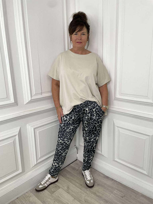 Malissa J Leopard Joggers - Grey