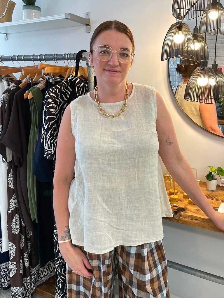Linen Button Back Tank Top - Parchment