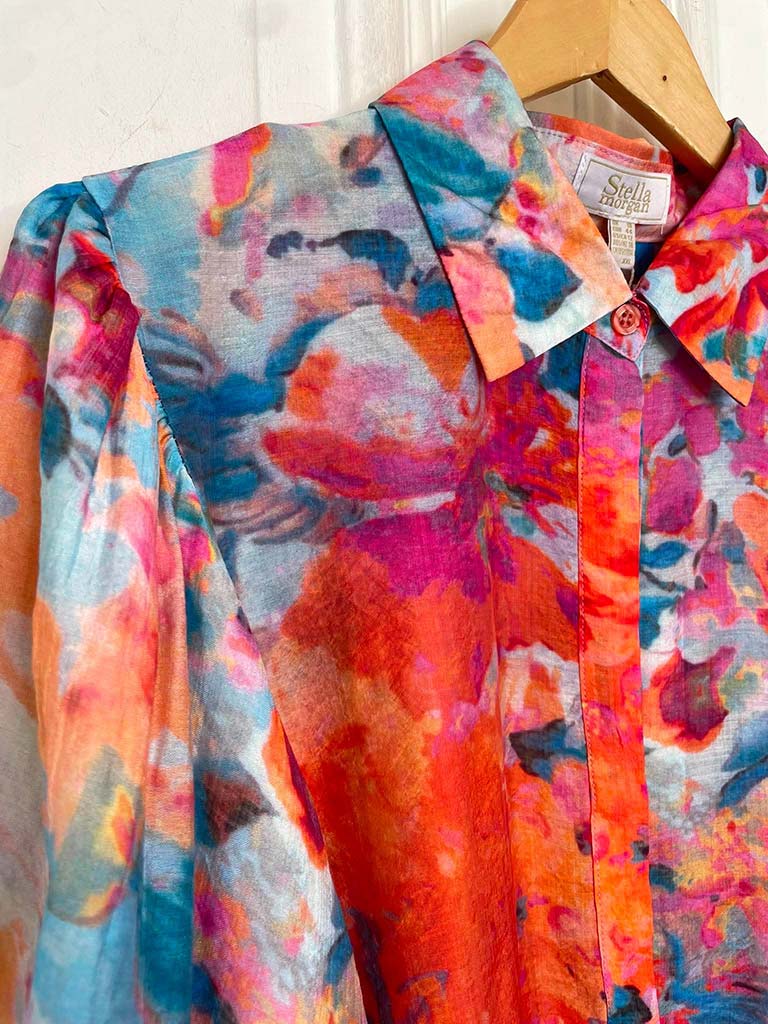 Puff Sleeve Vibrant Blooms Shirt