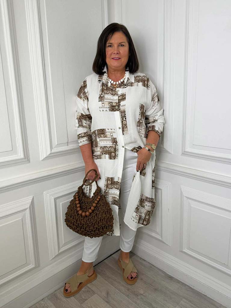 Mosaic Tile Shirt Dress - Chocolate