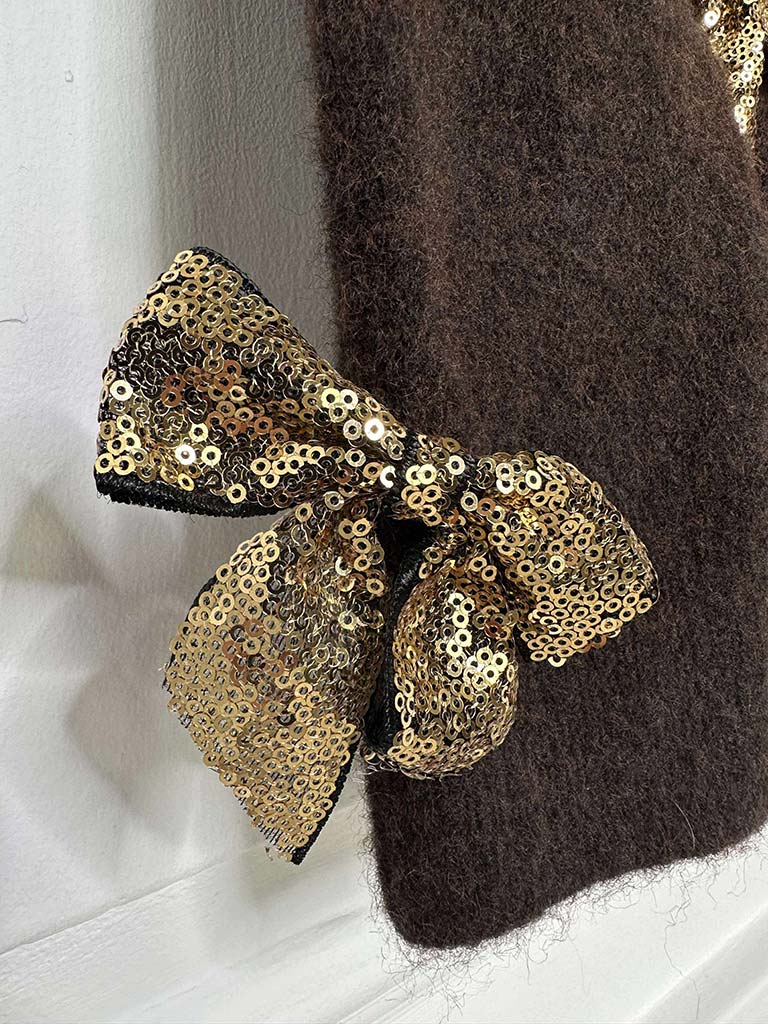 Gold Sequin Bow Knit - Chocolate