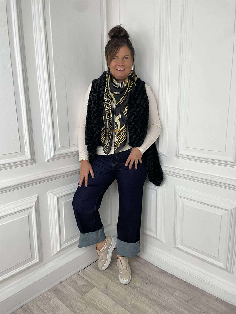 Malissa J Silk Feel Geo Border Scarf - Black