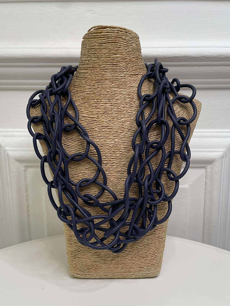 Chain Link Rubber Necklace - Navy