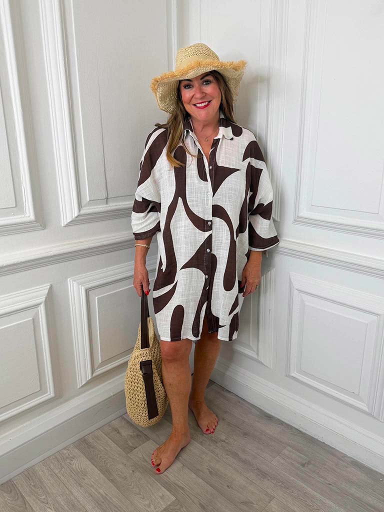 Abstract Throwover Shirt - Chocolate