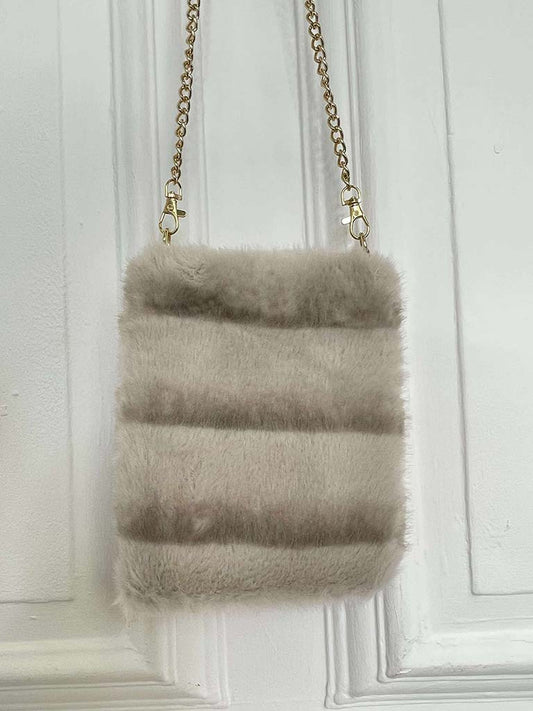 Malissa J Faux Fur Cross Body Bag - Stone
