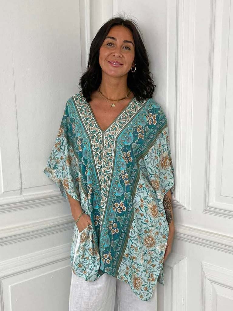 Ornate Floral Kaftan - Mint & Teal