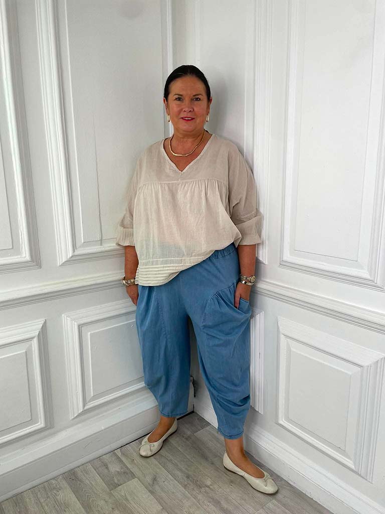 Denim Cocoon Pants - Light Blue