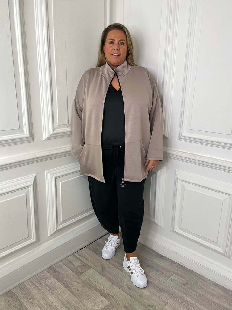 Sports Luxe Zip Up Jacket - Latte