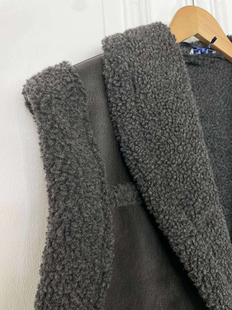 Faux Shearling Gilet - Gun Metal