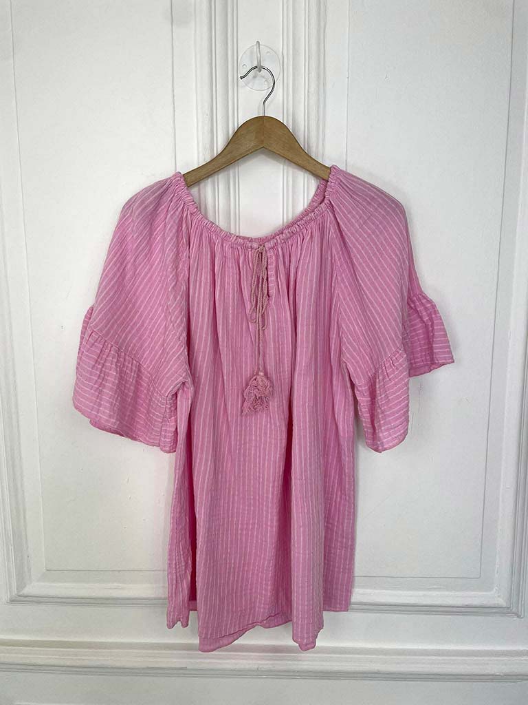 Seersucker Stripe Bardot Top - Blossom