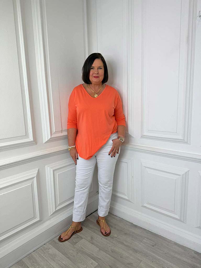 V-Neck Scooped Hem Top - Sorbet