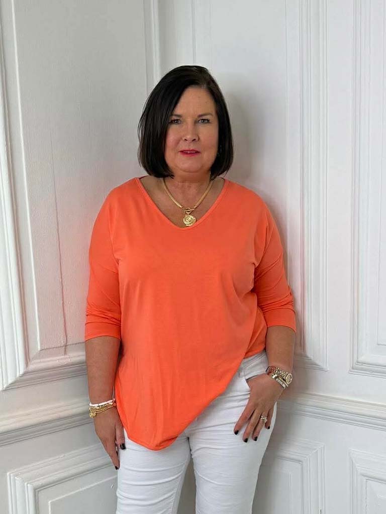 V-Neck Scooped Hem Top - Sorbet