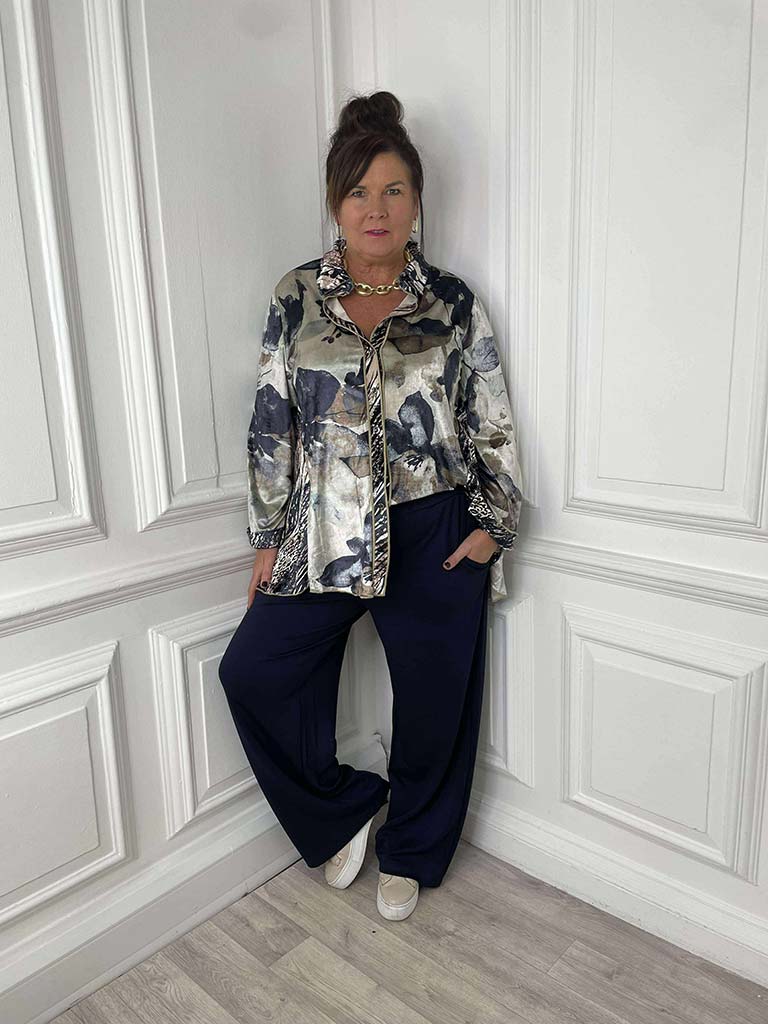 Floral & Animal Print Velvet Shirt