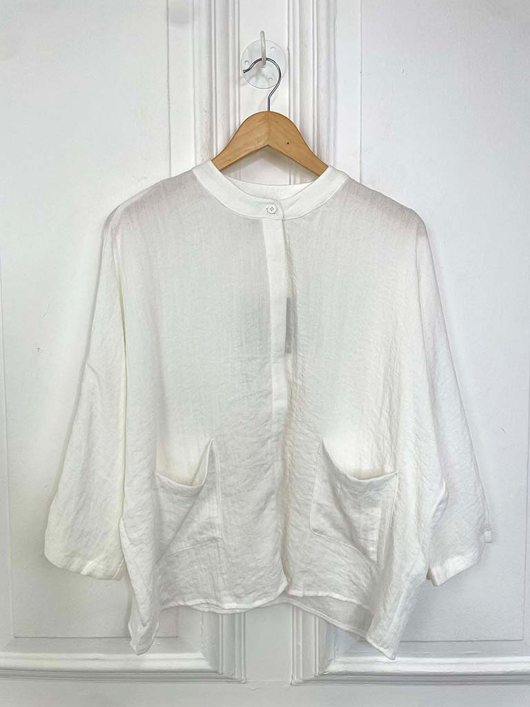 Grandad Collar Lightweight Shacket - Soft White