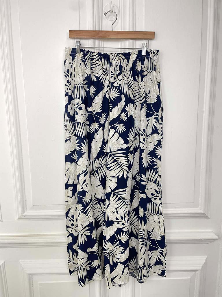 Tropical Leaf Palazzos - Navy