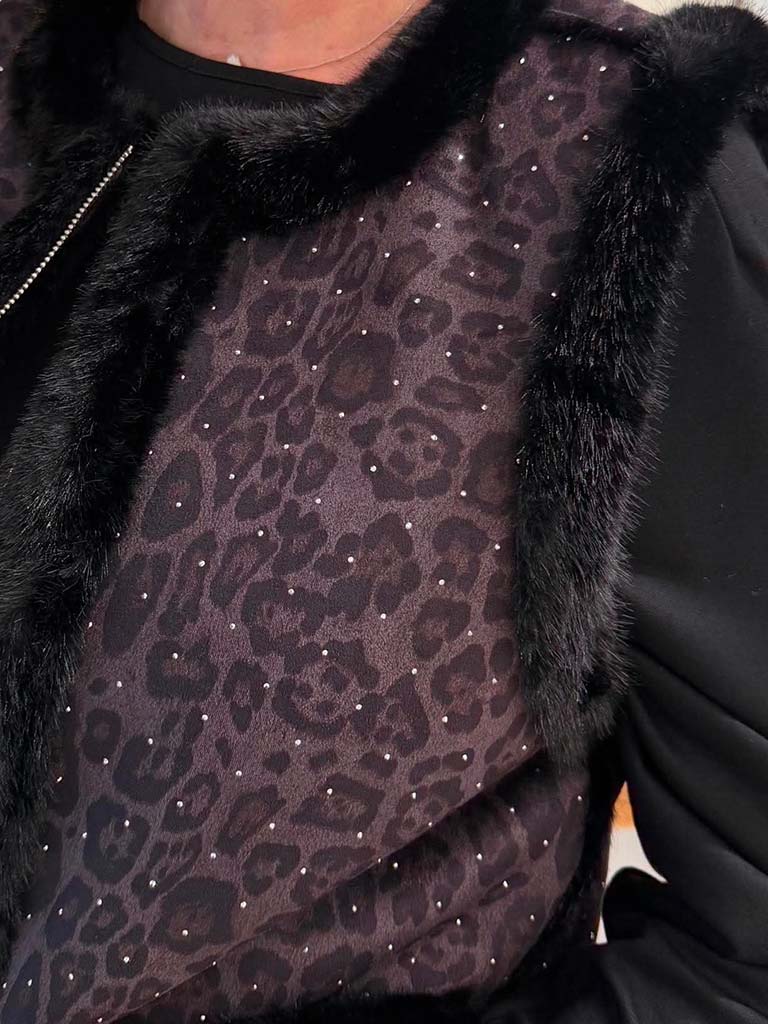 Malissa J Studded Faux Fur Gilet - Grey