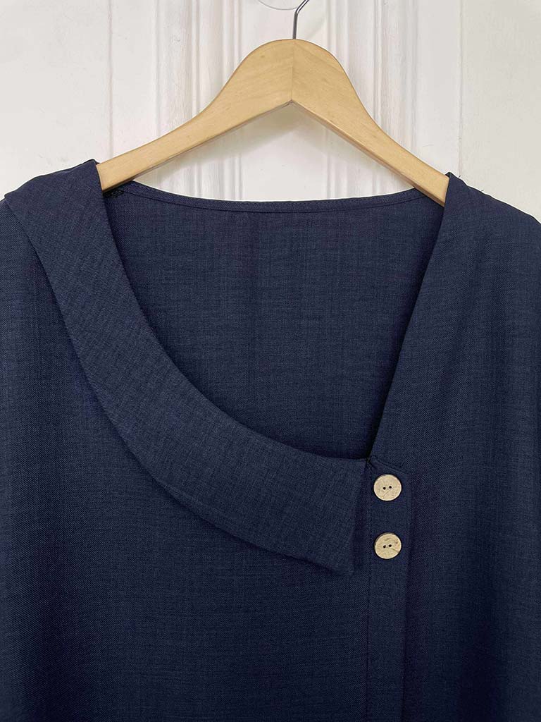 Asymmetric Lapel Top - Navy