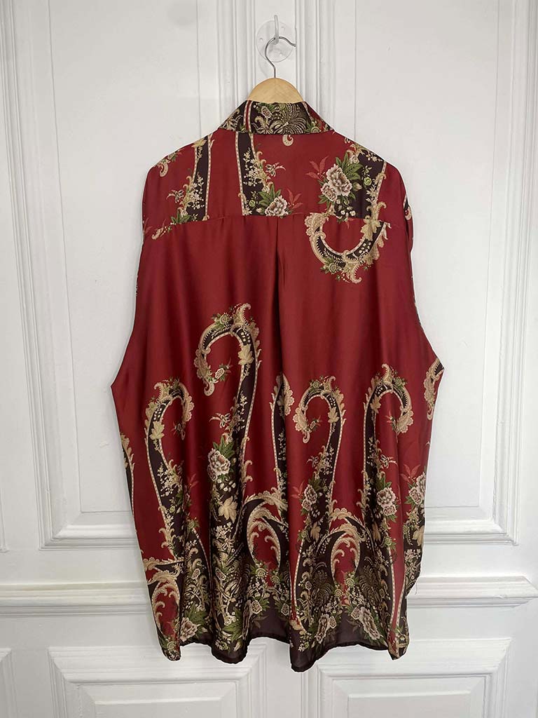Ornate Floral Silk Feel Shirt - Rust