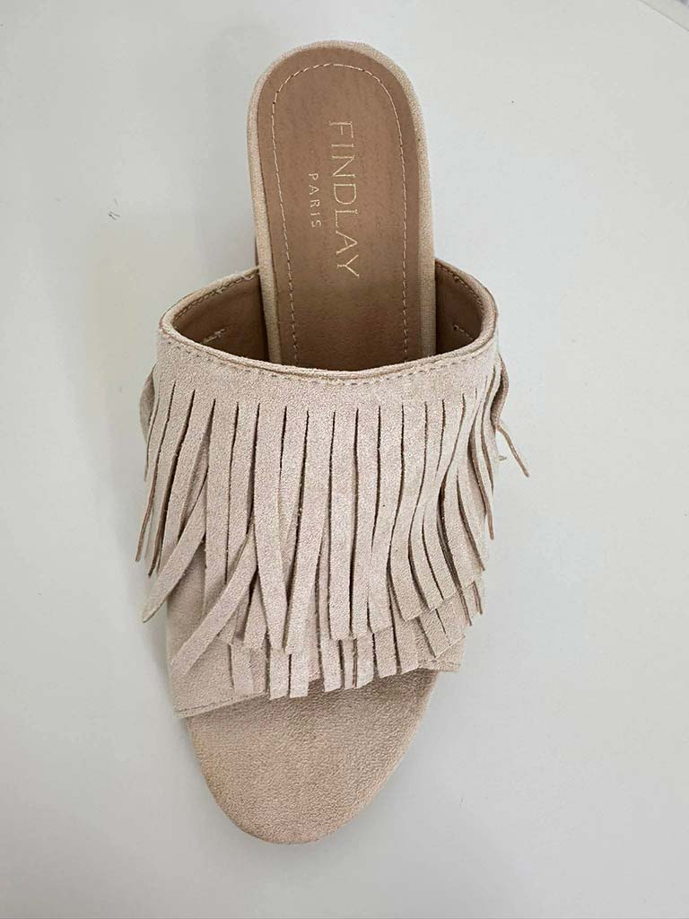Fringed Mule Sandal - Stone